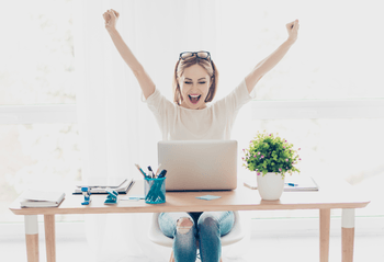 person at her desk