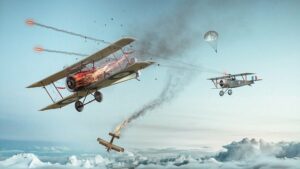 WW1 two airplanes dog fight