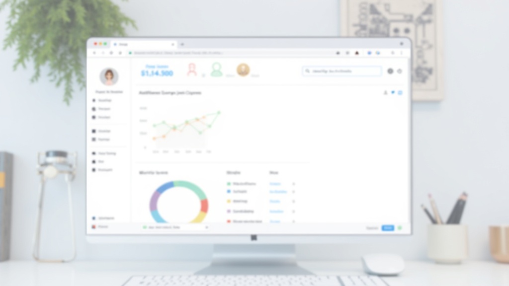 A laptop showing an affiliate marketing dashboard, with charts and tools icons